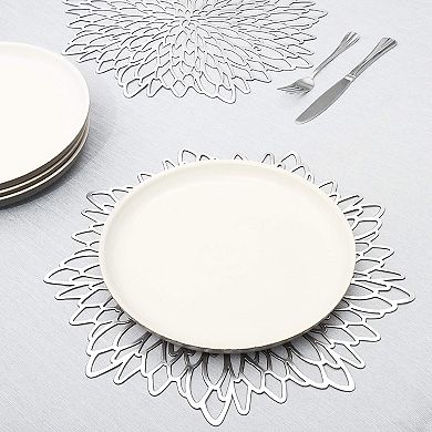 10 Pack Silver Vinyl Charger for Christmas, Thanksgiving, Leaf Design (14.4 In)