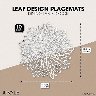 10 Pack Silver Vinyl Charger for Christmas, Thanksgiving, Leaf Design (14.4 In)