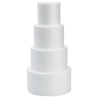 4 pc Round Foam Cake Dummies for 12" Tall Fake Wedding Cake in 4 Sizes, for Decorating and Crafts (3, 4, 5, and 6 in