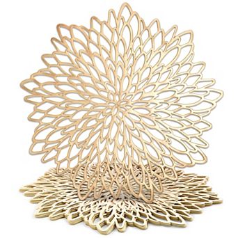 10-Pack Gold Vinyl Placemats - Round Leaf Design Table Chargers (14.4 In)