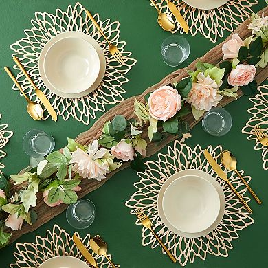 10-Pack Gold Vinyl Placemats - Round Leaf Design Table Chargers (14.4 In)
