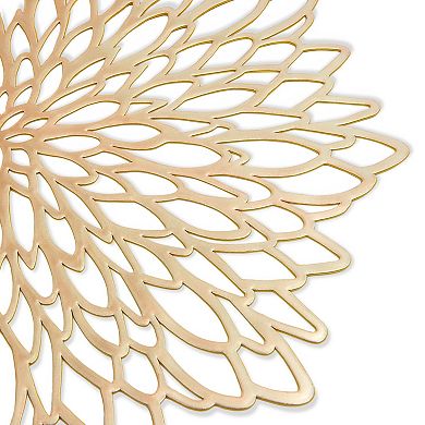 10-Pack Gold Vinyl Placemats - Round Leaf Design Table Chargers (14.4 In)