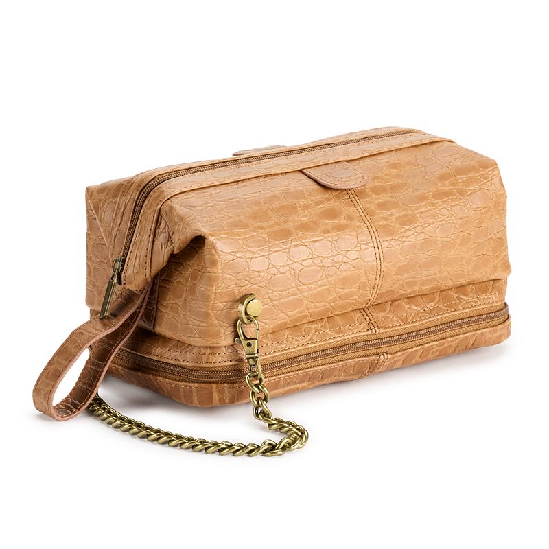 AmeriLeather Croc-Embossed Leather Crossbody Bag, Brown
