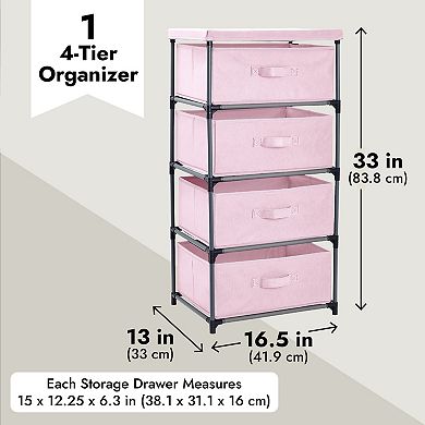 4-tier Tall Closet Dresser With Drawers - Clothes Organizer And Storage (pink)