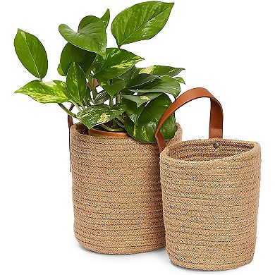 Jute Hanging Planter Pots, Woven Plant Basket (2 Sizes, Brown, 2 Pack)