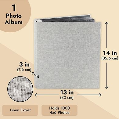 Large Photo Album For 1000 Photos, 4x6 Photo Albums With Pockets, Grey Linen Cover (14 X 13 X 3 In)