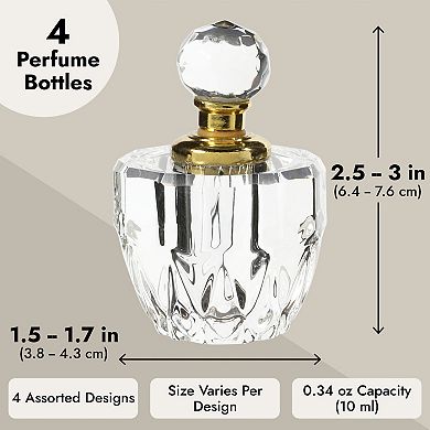 4 Pack Crystal Perfume Bottle Set in 4 Unique Designs, Empty Refillable Bottles
