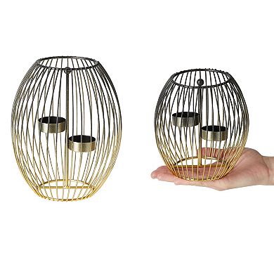 2 Piece Oval Metal Tealight Candle Holder Centerpiece, 2-Tone Gold and ...