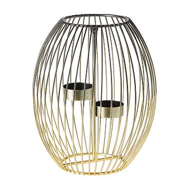2 Piece Oval Metal Tealight Candle Holder Centerpiece, 2-Tone Gold and ...