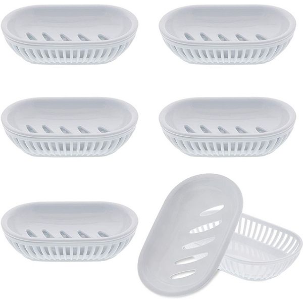 Okuna Outpost White Soap Dishes with Slotted Drain for Bathroom (5.9 x