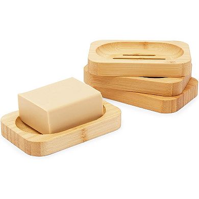 Okuna Outpost Wooden Soap Dish with Drain, Bathroom Decor (4.7 x 3.1 x 0.67 in, 4 Pack)