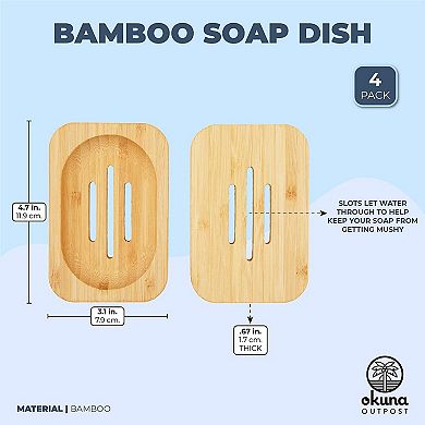 Okuna Outpost Wooden Soap Dish with Drain, Bathroom Decor (4.7 x 3.1 x 0.67 in, 4 Pack)