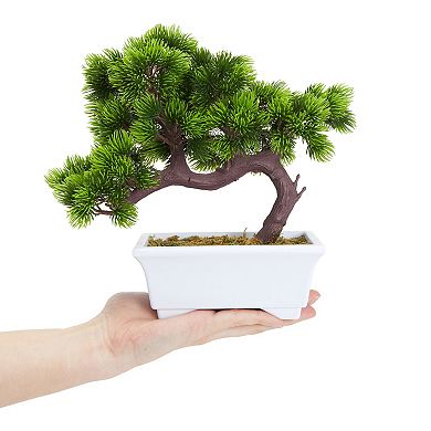 Artificial Fake Bonsai Tree for Office Desk, Potted Japanese Pine (10 x 9 In)