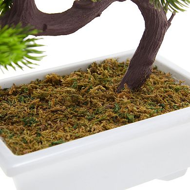 Artificial Fake Bonsai Tree for Office Desk, Potted Japanese Pine (10 x 9 In)