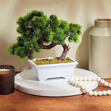 Artificial Fake Bonsai Tree for Office Desk, Potted Japanese Pine (10 x 9 In)