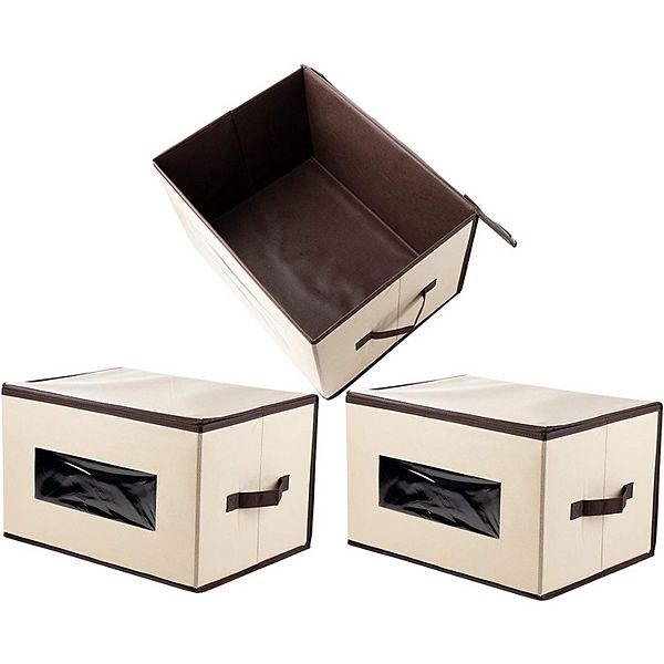 Foldable Storage Bins, Fabric Cubes (Cream, 16.2 x 10 x 12 in, 3 Pack)