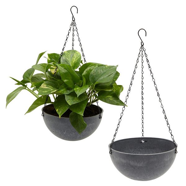 2 Pack Grey Marble Hanging Planters for Indoor and Outdoor Plants, 10