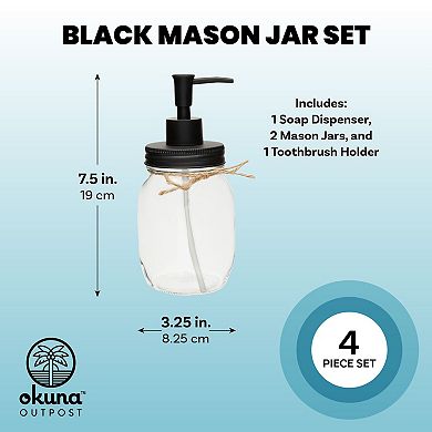 Mason Jar Bathroom Accessories Set with Soap Dispenser, Toothbrush Holder (4 Pieces)