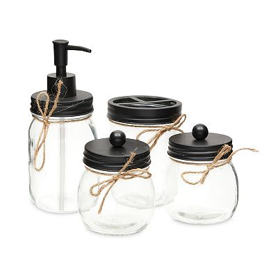 Mason Jar Bathroom Accessories Set with Soap Dispenser, Toothbrush Holder (4 Pieces)