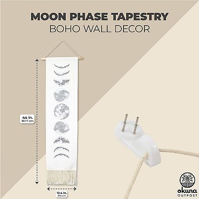 Bohemian Style Moon Phases Tapestry Hanging Wall Art for Home Decor (White, 12 x 49 In)