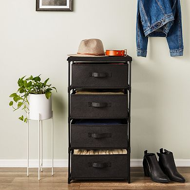 4-tier Tall Closet Dresser With Drawers - Clothes Organizer And Storage (black)