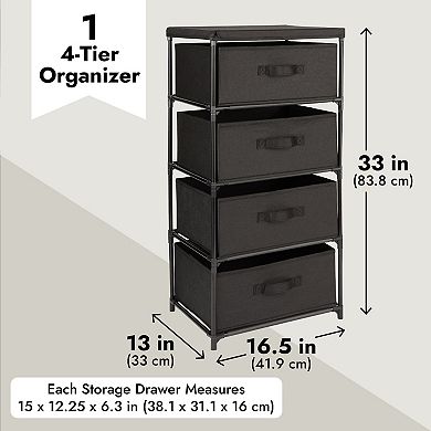 4-tier Tall Closet Dresser With Drawers - Clothes Organizer And Storage (black)