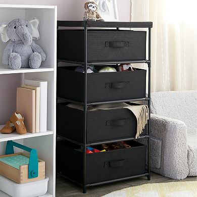 4-tier Tall Closet Dresser With Drawers - Clothes Organizer And Storage (black)