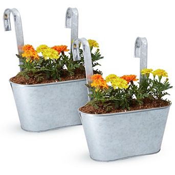Large Galvanized Hanging Bucket Planter, Metal Tin Buckets for Flowers (10 x 4.5 x 5 in 2 Pack)