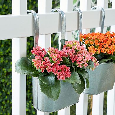 Large Galvanized Hanging Bucket Planter, Metal Tin Buckets for Flowers (10 x 4.5 x 5 in, 2 Pack)