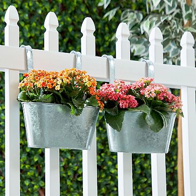 Large Galvanized Hanging Bucket Planter, Metal Tin Buckets for Flowers (10 x 4.5 x 5 in, 2 Pack)