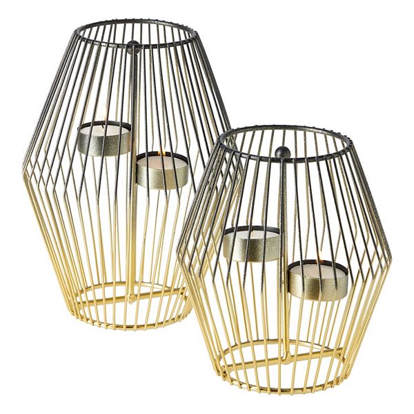 2 Piece Diamond Shaped Metal Tealight Candle Holder Centerpiece, 2Tone