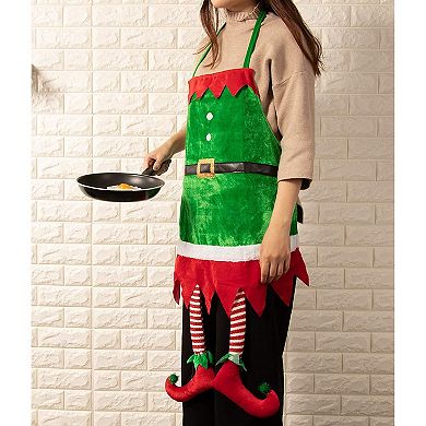 Christmas Apron with Hanging Legs, Elf Kitchen Accessory (35 x 23 In, Green)