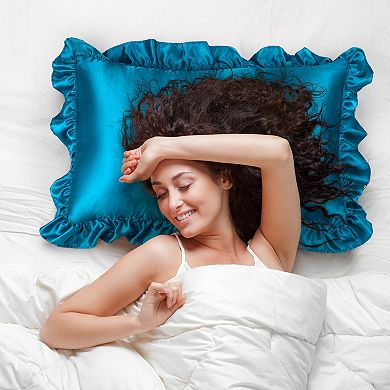 Retro Satin Ruffle Pillowcases, Envelope Closure Set of 2 King(20"x36")