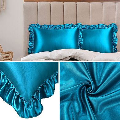Retro Satin Ruffle Pillowcases, Envelope Closure Set of 2 King(20"x36")