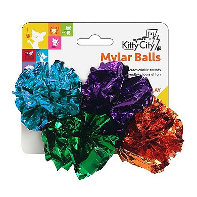 Kitty City Multi-Colored Mylar Crinkle Balls 4-Pack