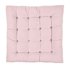 Sorra Home Blush Pink Tufted Circle Floor Pillow with Handle 24 in x 24 in  x 5 in