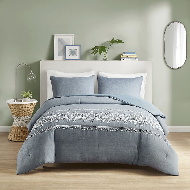 Intelligent Design Mabel Embroidered Comforter Set, Blue, Full/Queen