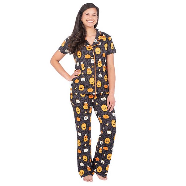 Women's Nite Nite by Munki Munki Halloween Short Sleeve Pajama Shirt &  Pajama Pants Sleep Set