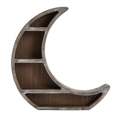 Wooden Moon Shelf, Rustic Wall Home Decor, Crystal Holder for Stones Display and Essential Oils (13 x 13 x 2 In)