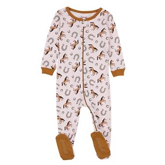 Leveret Kids Footed Cotton Pajama Pink Horse