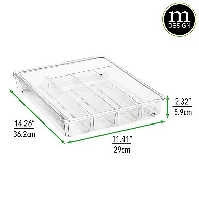 mDesign Expandable Plastic Kitchen Drawer Storage Organizer Cutlery Tray - Clear