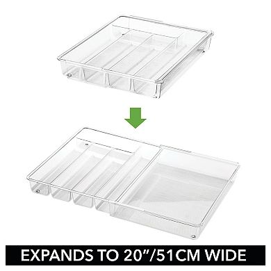 mDesign Expandable Plastic Kitchen Drawer Storage Organizer Cutlery Tray - Clear