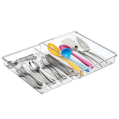 mDesign Expandable Plastic Kitchen Drawer Storage Organizer Cutlery Tray - Clear
