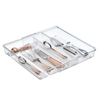mDesign Expandable Plastic Kitchen Drawer Storage Organizer Cutlery Tray - Clear
