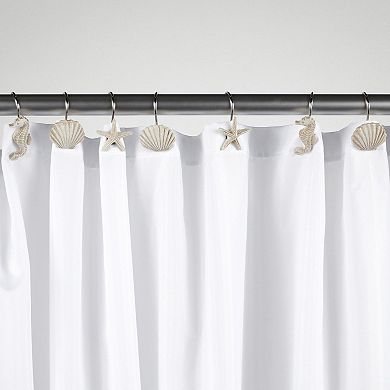 12 Pack Beach Shower Curtain Hooks, with Seahorses, Starfish, and Seashells