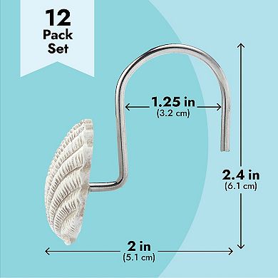 12 Pack Beach Shower Curtain Hooks, with Seahorses, Starfish, and Seashells