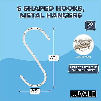Metal S Shaped Hooks, Stainless Steel Hangers Bulk Set (3.9 in, 50 Pack)