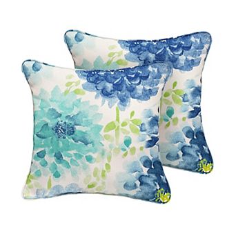 Sorra Home Gardenia Seaglass Outdoor/Indoor Corded Pillow Set of Two