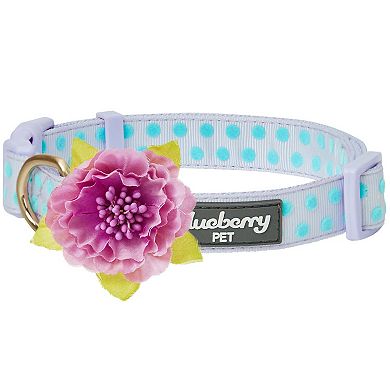 Blueberry Pet Dog Velvety Polka Dot Attached Flower Collar