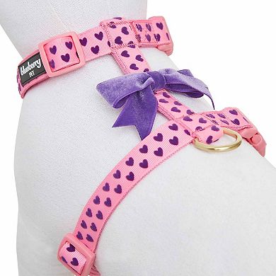 Blueberry Pet Dog Velvety Heart Flocked Harness with Removable Bow